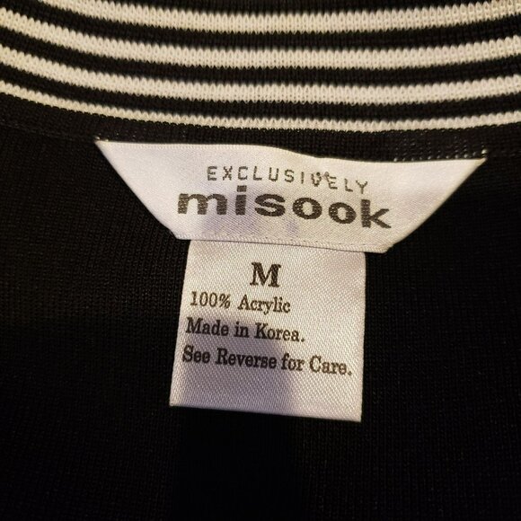 Exclusively Misook Black White Stripe V Neck Cardigan Sweater - Picture 3 of 10